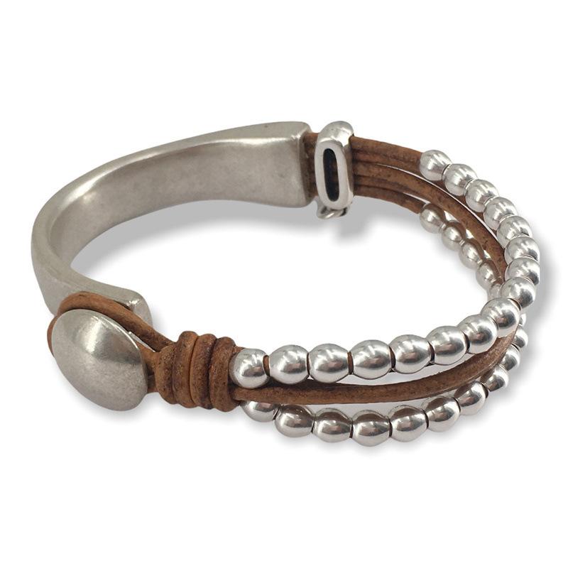 Bohemian Beaded Leather Strap Double Bracelet Women's Hip Hop Personalized Creative Zircon Party Gift Accessories
