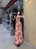 Spice Girl Lace Printed Suspender Dress Early Autumn Temperament Waist Skinny Cardigan Holiday Suit Floral Long Dress