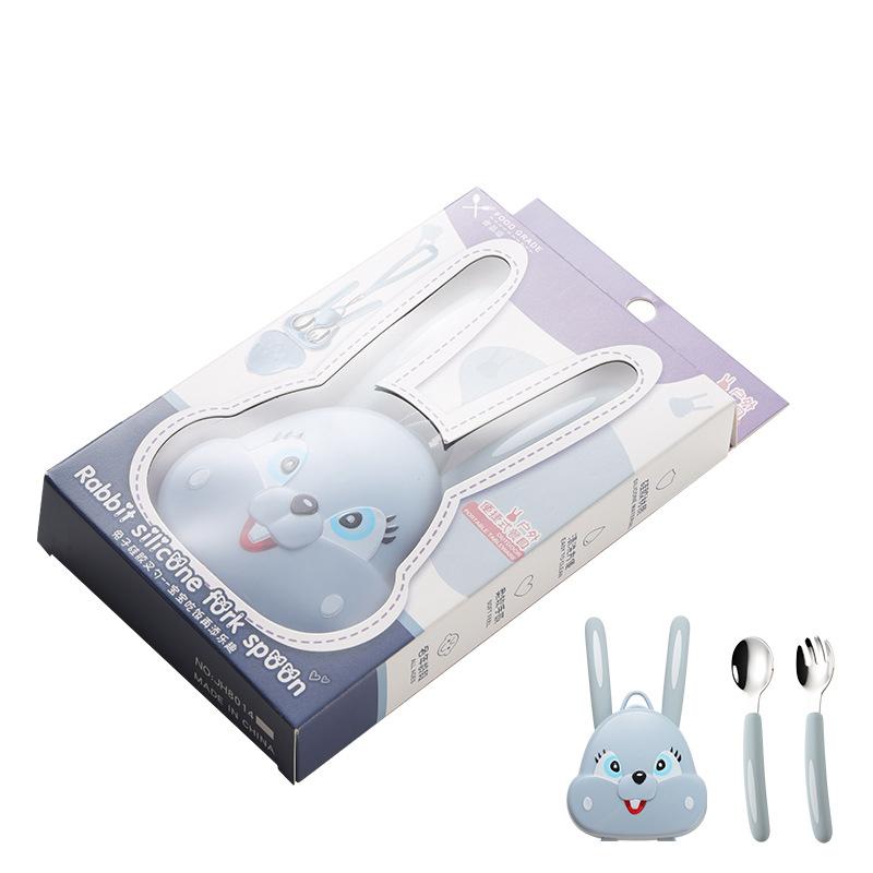 

Детский набор вилок и ложек из нержавеющей стали 304 с изображением кролика, подвесная переносная посуда