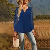 2024 Spring/Autumn Fashion New Women's Lace Sleeve Pleated Button T-shirt