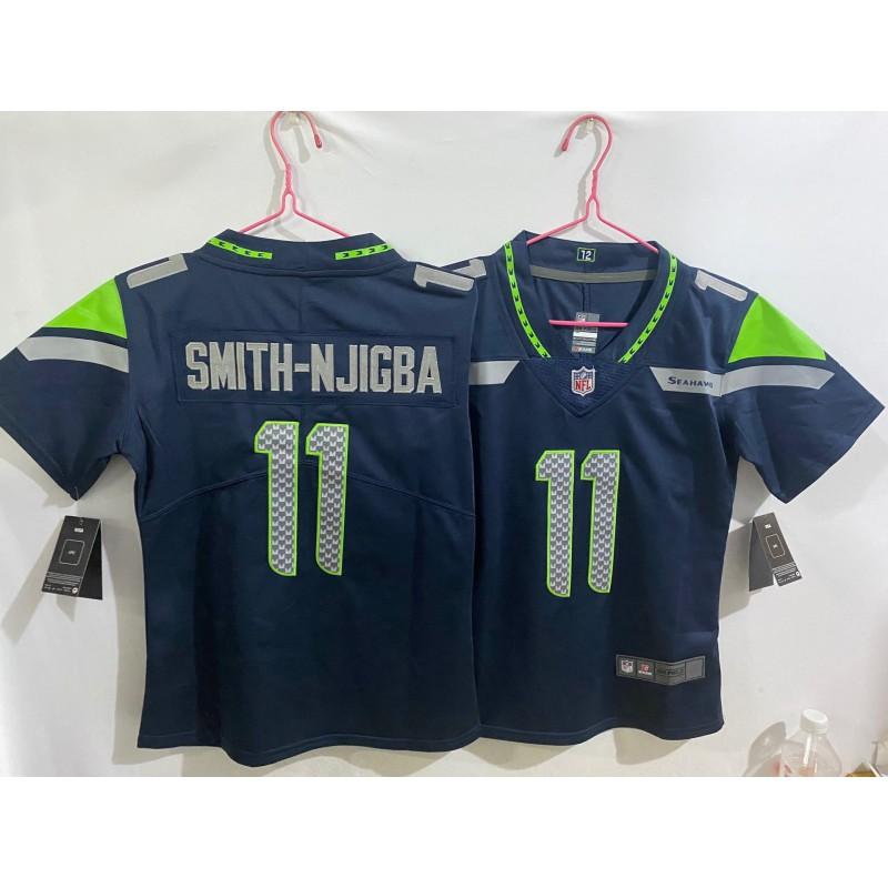 Youth NFL Seattle Seahawks Jersey Style Football Shirt Kids Size S M L XL XXL Blue Gray 11 Embroidered