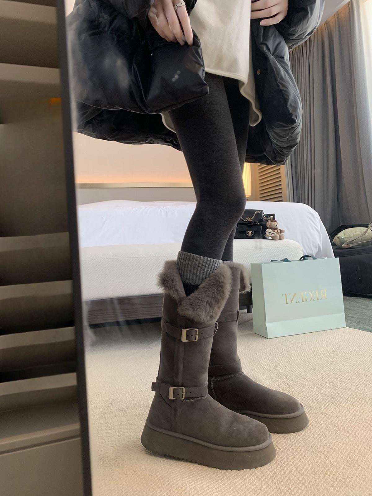 

Виноградный цвет mother studiolee пряжка на толстой подошве пушистые с отворотами термохлопковые ботинки средней длины и длинные зимние модели женские 40