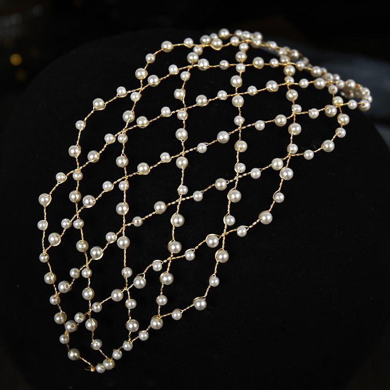 New Vintage Bride Handmade Gold Pearl Headband Flower Headpiece Bridal Girls Tiara Wedding Hair Accessories Women Hair Jewelry