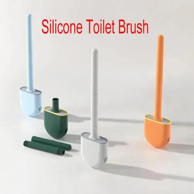 Toilet Brush Hanging Silicone Brush Cleaner Toilet for Bath Accessories Cleaning Brushes Cleaner Toilet Brush with Holders