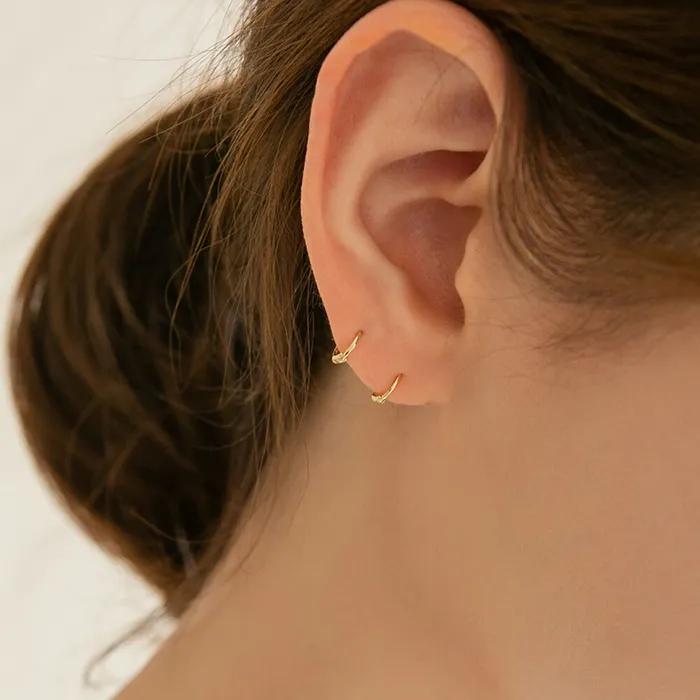 14k Daily One-Touch Ring Earrings 4 Sizes (14k Gold) ER01
