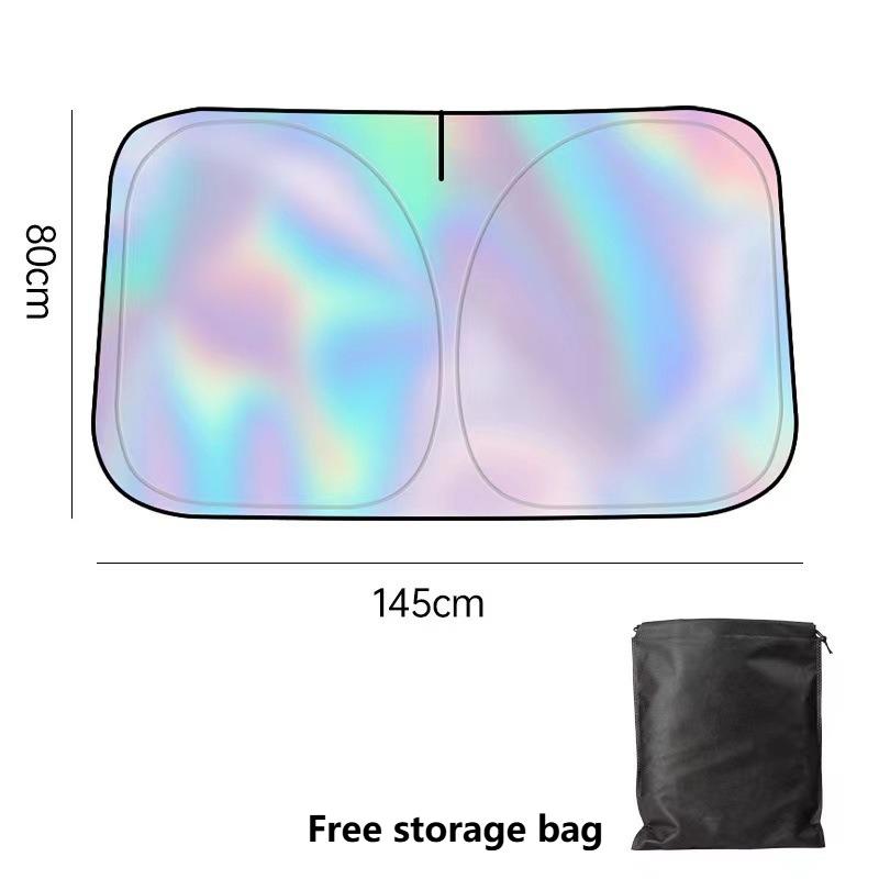 Holographic Car Sun Shade Foldable Frameless Windshield Sunshade Iridescent Rainbow Reflective UV Protector Heat Insulation Shield