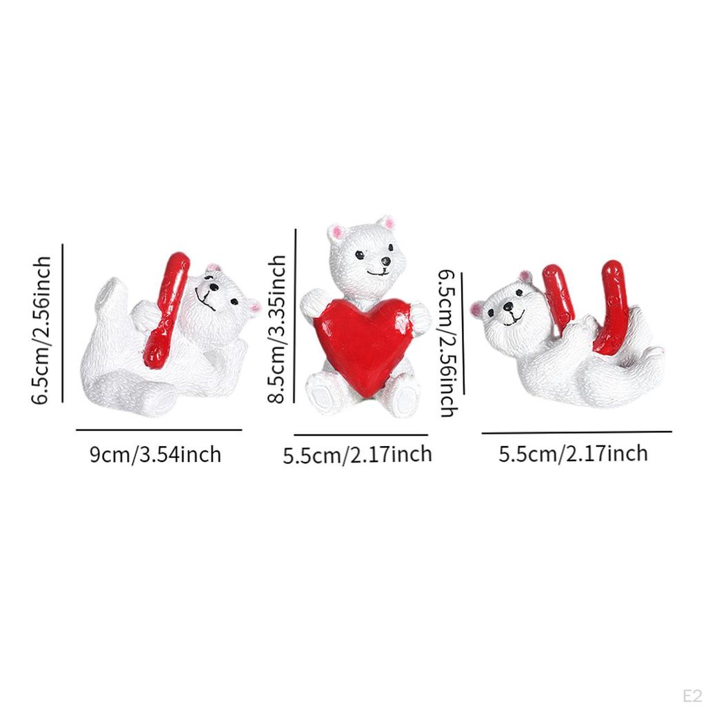 3 Pieces White Bear Figurines Table Top Decors Wedding Gift Romantic Lovely Statues for