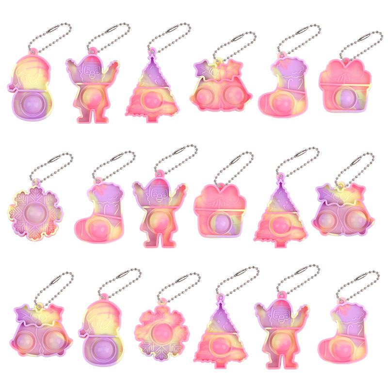 10-30Pcs Christmas Mini Pop Keychains Xmas Tree Hanging Ornaments Christmas Home Decoration New Year Party Kids Gift Fidget Toys