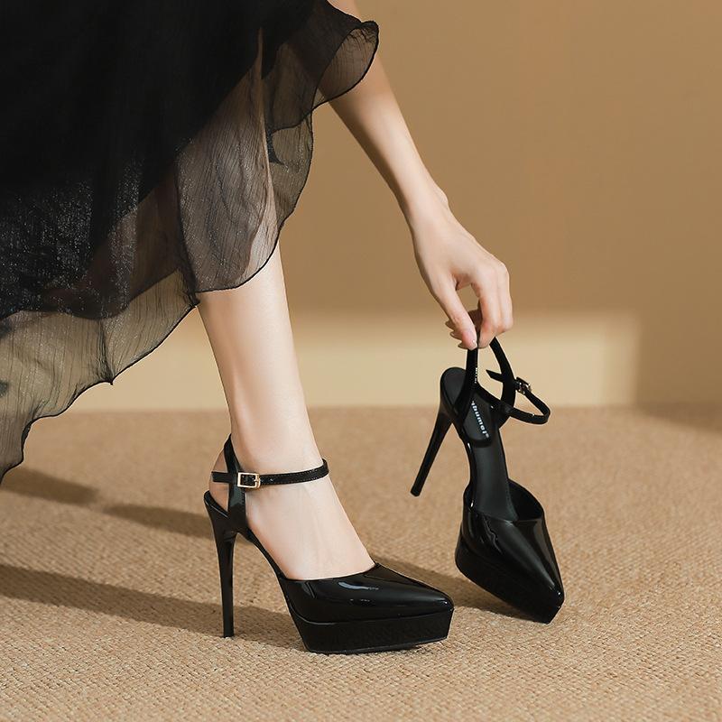 1233-15 Waterproof Table Bag Head Rear Empty Sandals Women's 12cm Pointed Head Thin Heel High Heels Women's Shoes Spring and Summer Single Shoes