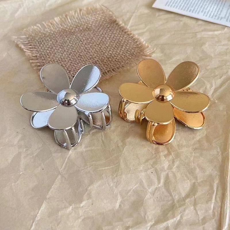 Flower Metal Hair Grab Minimalist Temperament Large Shark Clip Half Zip Hair Clip Gold Clip Alloy Small Hollow Accessories