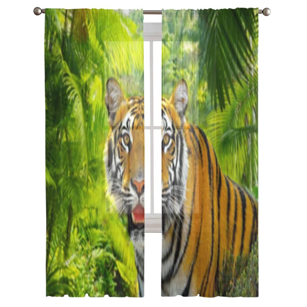 Tiger In A Rainforest Sheer Window Curtains For Living Room Bedroom Modern Voile Tulle Curtains Fabric Drapes For Kitchen