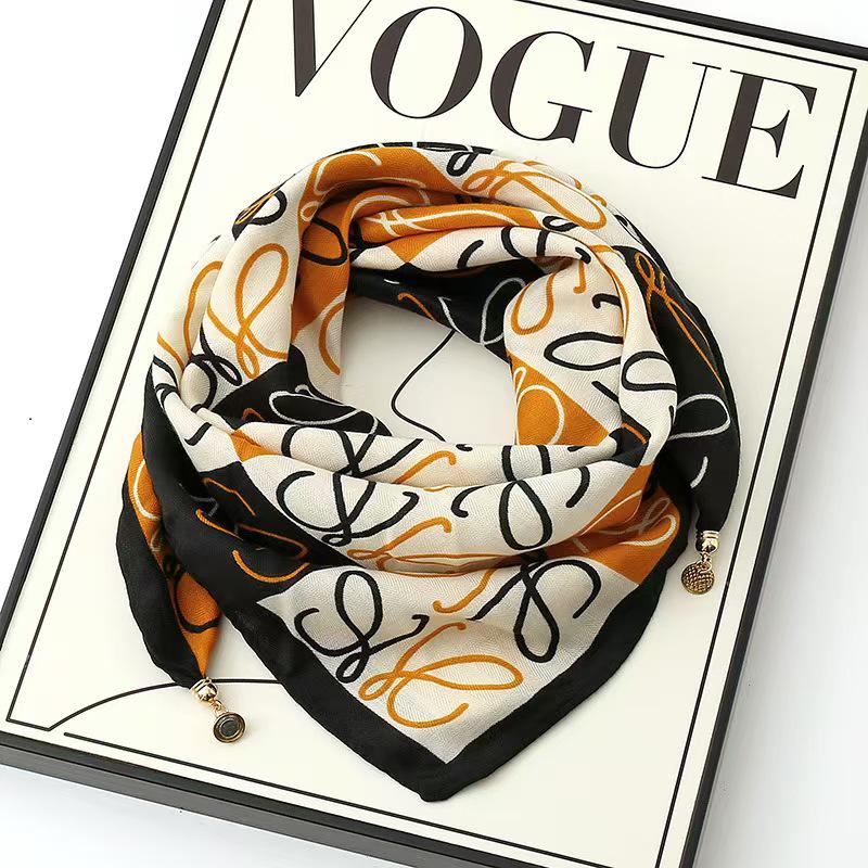 Silk Scarf with Magnetic Buckle - Square, Fashionable Winter Accessory for Women