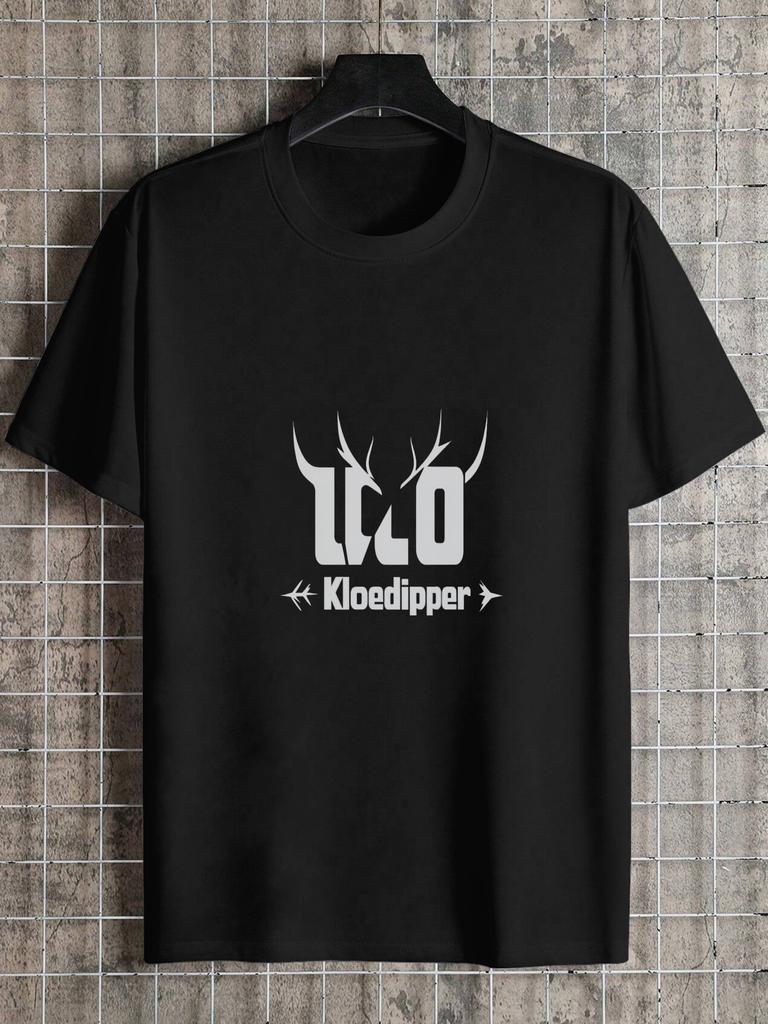 Casual Graphic T-shirt - 180g Cotton Crew Neck Short Sleeve Tee with Bold Geometric Antler Print
