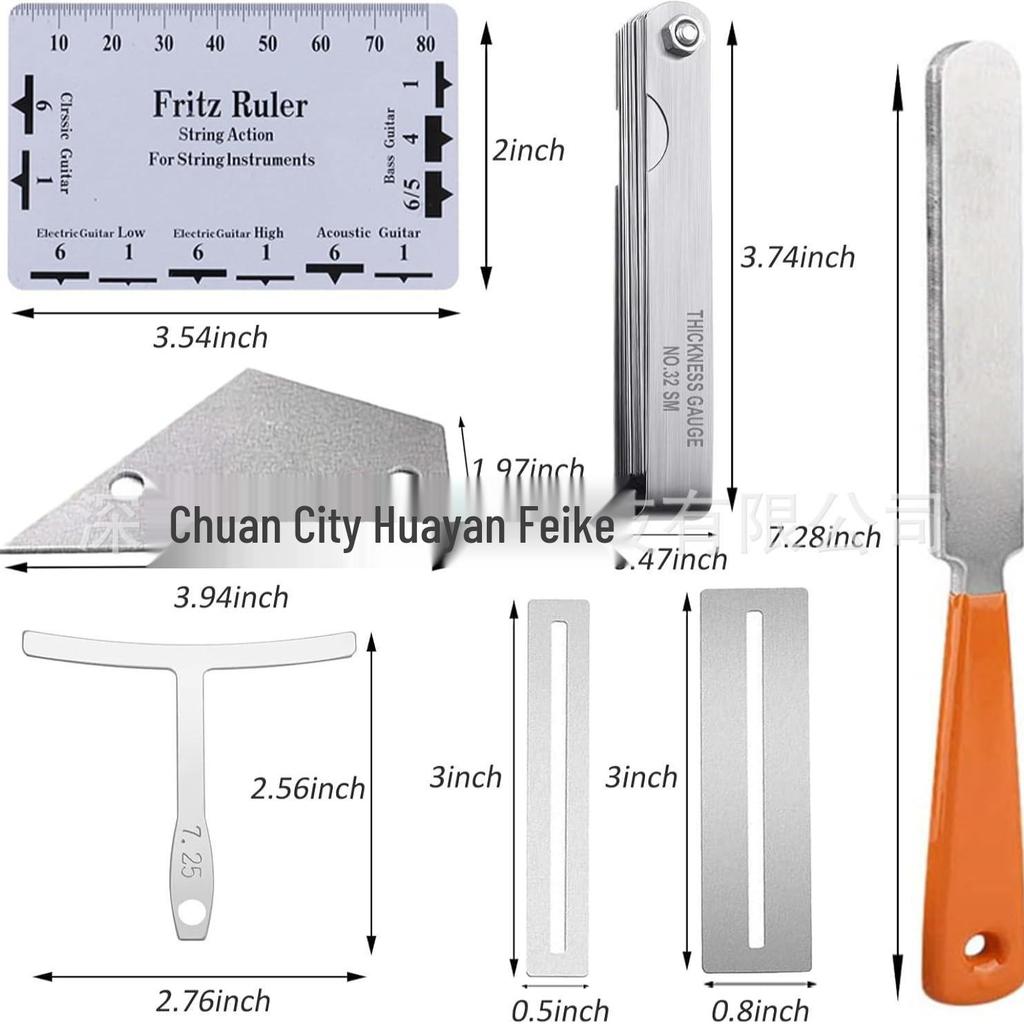 Guitar Repair Tool Set: T-Square, String Height Ruler, Sanding Files & More - 16 Pieces