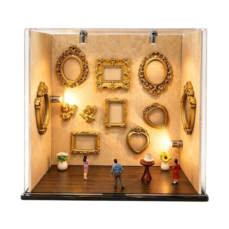 Handcrafted Memory Shadows Box Set with 9 Small Frame and Accessories Elegant Wall Hanging Deck for Home Display