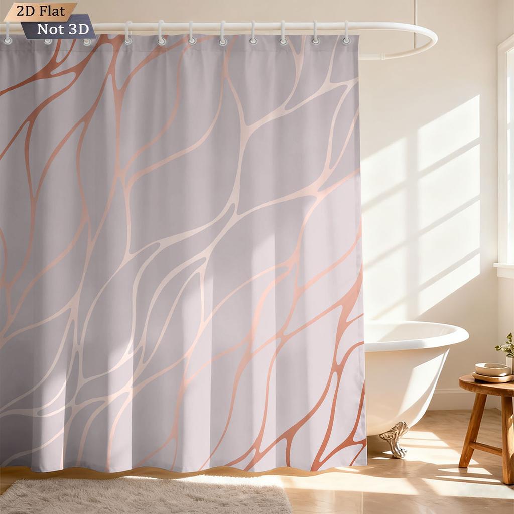 1Pc Marble Texture Printed Waterproof Privacy Partition Shower Curtain With 12 Hooks, Multiple Sizes Machine Washable
