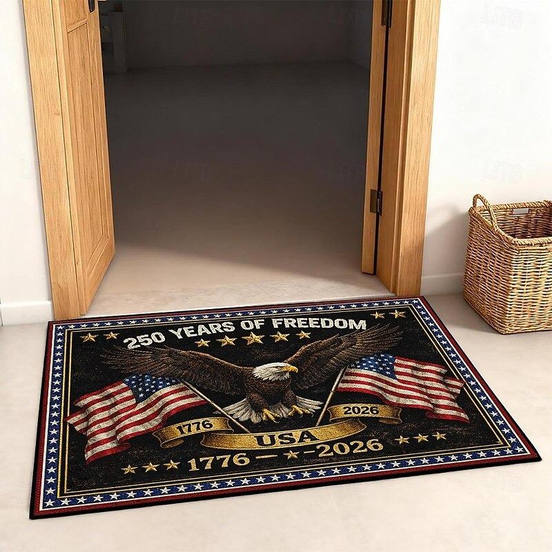 

US 250th Anniversary Front Door Mat Patriotic Entryway Mat Celebrating Years of Freedom Featuring Majestic Eagle Home Decor 40x60cm