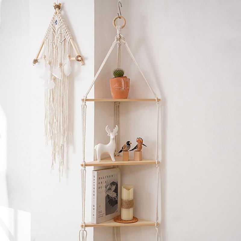 Triangle Shelves Wall Decoration Macrame Wall Shelf Home Plant Hanger Candle Holder For Dorm Bedroom Decoration