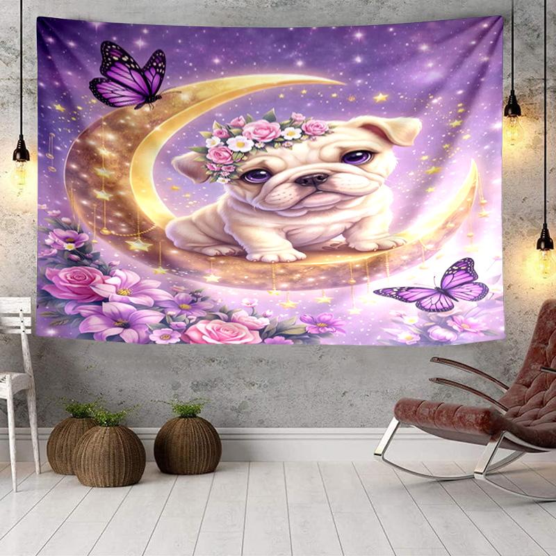 Cartoon Bulldog Stars  Tapestry Room Decoration Wall Hanging for Living Room Bedroom, dormitory, Birthday and Christmas gifts