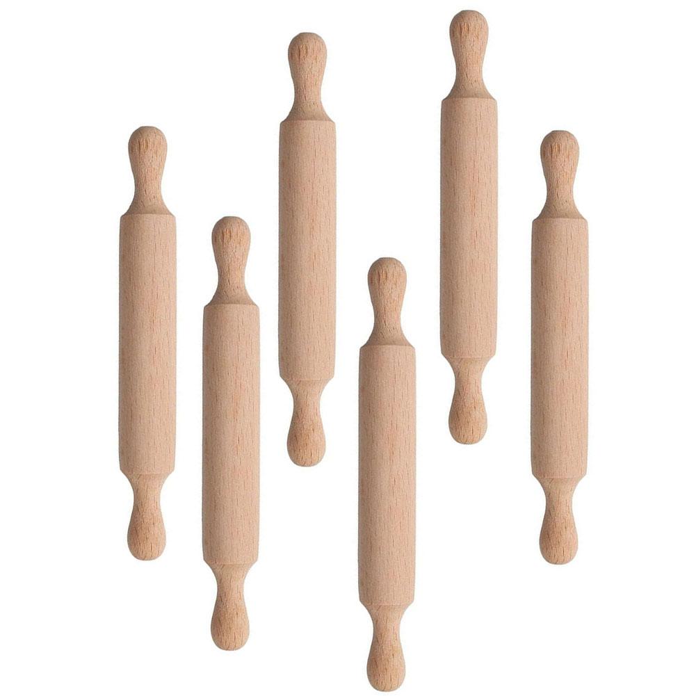 6pcs Natural Wood For Mini Rolling Pins 14x2cm for Baking and Craft Fun
