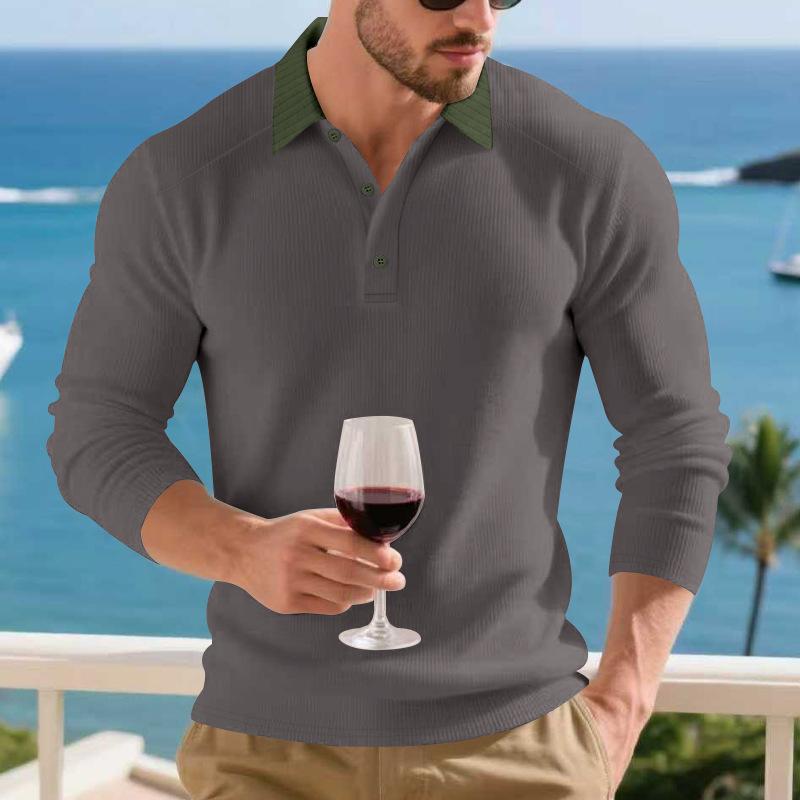 Spring and Autumn New Product Heavyweight Men's Loose Hollow Holiday Casual Lapel POLO Shirt Long Sleeve