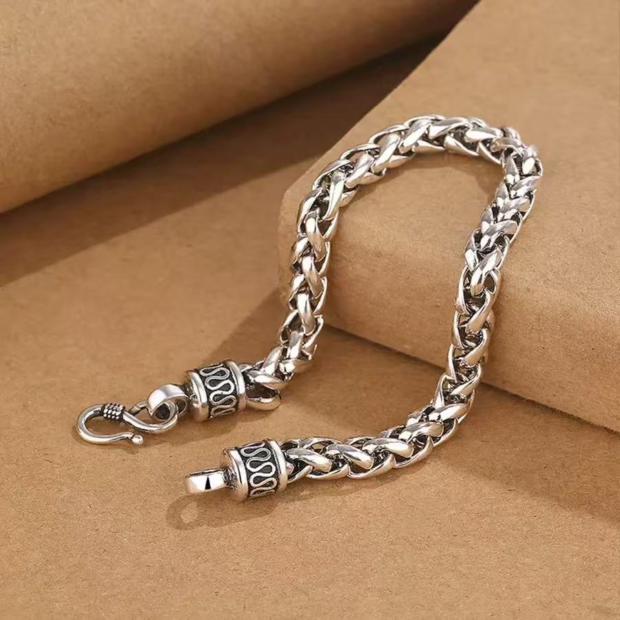 

Cuban Link Twist Bracelet for Men - Thick Alloy Rope Chain, Adjustable Masculine Unisex Jewelry Gift for Boyfriend Husband 18cm
