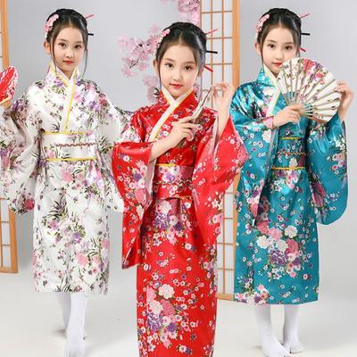 Elegância Crianças Sakura Menina Vestido Kimono Crianças Estilo Japonês Yukata Roupão Festa