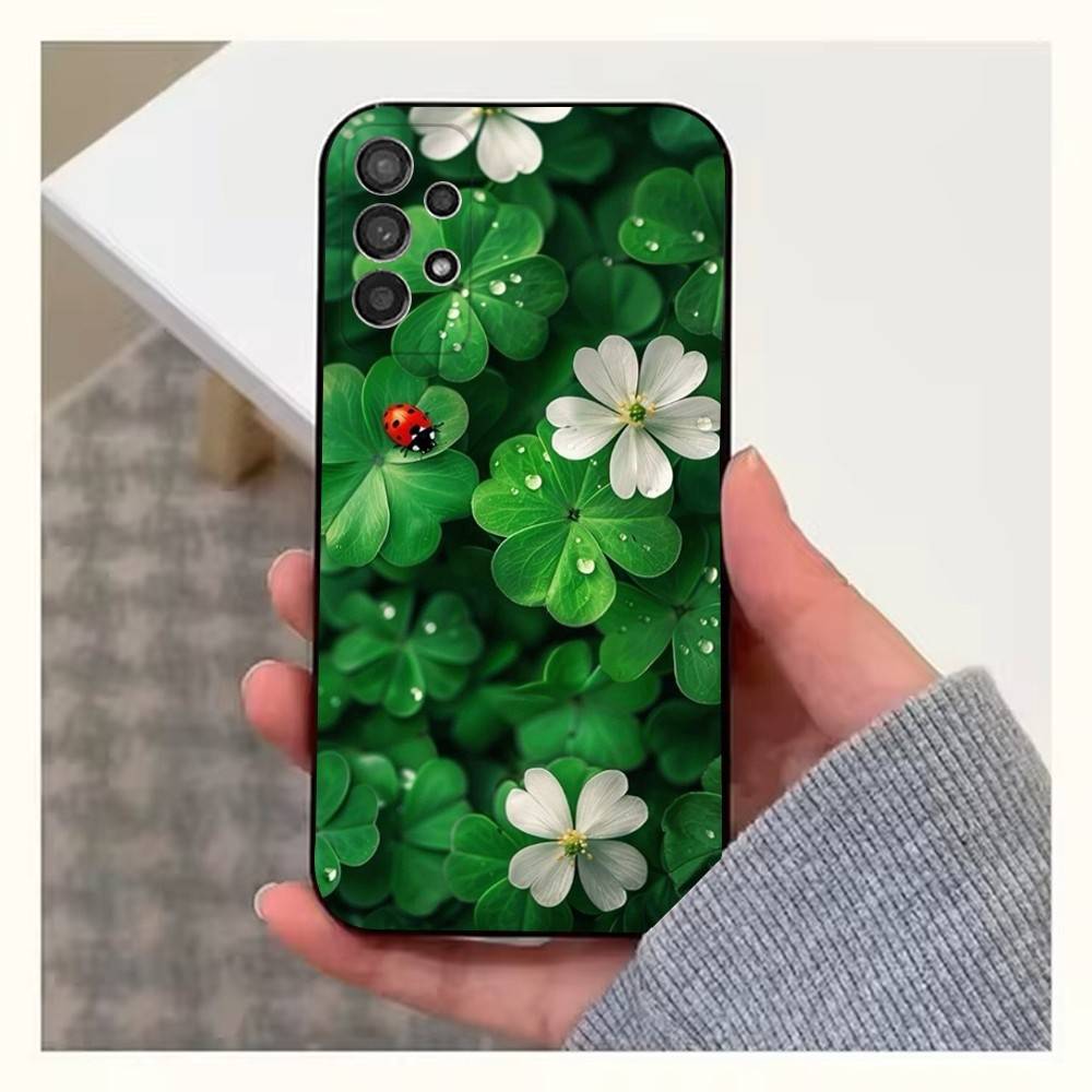 Clover Plant Four Leaf Case For Samsung S21,S20,S10,Plus,S9,S22,S25,Ultra,S24,S23,FE,Lite,Soft Silicone Black