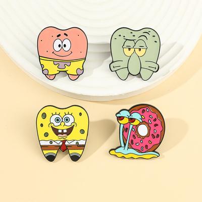 Hot-selling European and American Cartoon SpongeBob SquarePants Patrick Star Snail Octopus Brother Creative Metal Badge Brooch