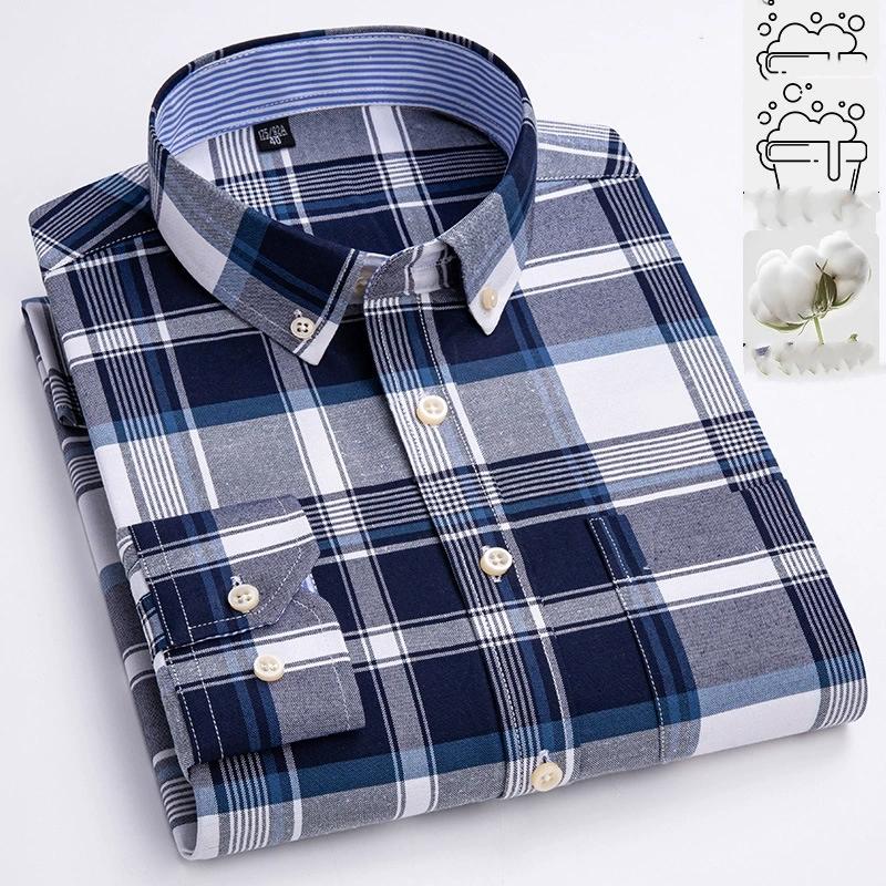 Spring and Autumn Oxford Spun Men's Shirt Cotton Long-sleeved Casual Shirt Slim Plaid Casual Cotton Shirt