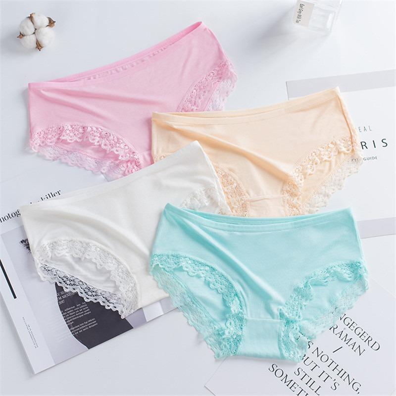 10Pc Women Lace Candy Color Underwear Modal Charcoal Fiber Elasticity Panties 35-45KG