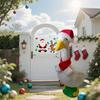Christmas Porch Goose Outfits Santa Hat with Scarf Festive Costume Yard Goose Statue Clothes for 23" Goose Statue Patio Lawn Garden Decoration