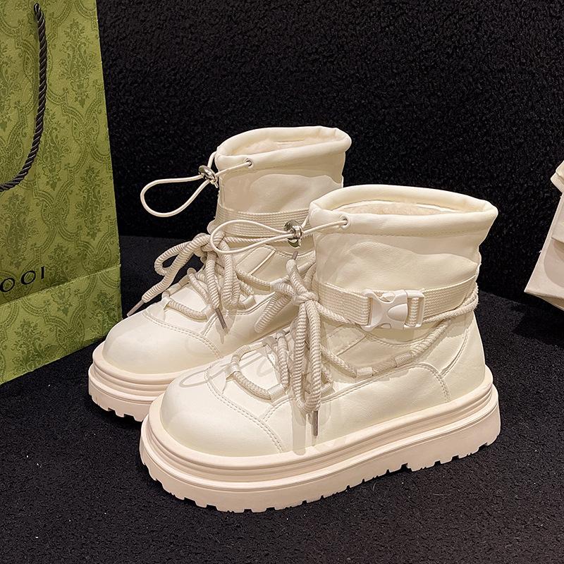 

Модная универсальная повседневная зимняя обувь для интернет-знаменитостей, женская, 2025, новая, на толстой подошве, с увеличением роста, с напуском, утолщенные хлопковые ботинки 40