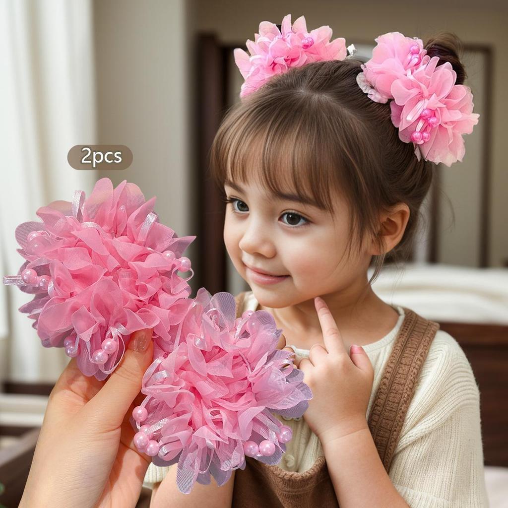 2 Stuks Kinderen Hoofdbloem Haaraccessoires Schattige Prinses Klein Meisje Bolletjes Haar Hoepels, Bloem Hoofdtouw Strik Haar Elastiek