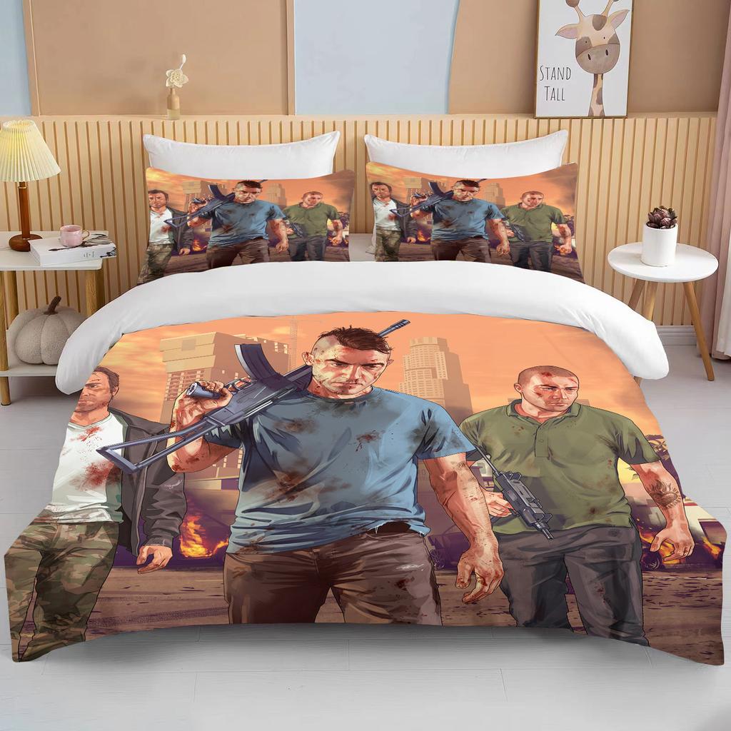 10 Mărimi Set de Lenjerie de Pat 3D Joc GTA V Huse de Plapumă Desen Animat Grand Theft Auto Lenjerie de Pat Articole de Pat Cu Față de Pernă Dropsjpping