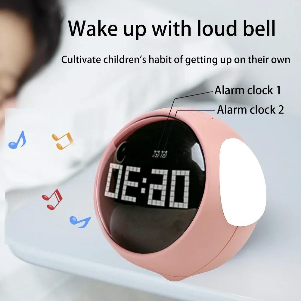 Night Light Cute Expression Alarm Clock Child Clock for Bedroom Voice Controlled Light Multifunctional For Home Thermometer