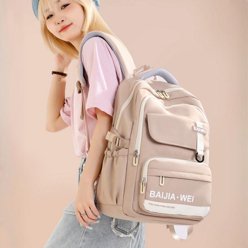 BAIJIAWEI 2024 Summer New Schoolbag High Quality Nylon Waterproof Junior High School Book Bag Lightweight Big Capacity College Student Travel Backpack
