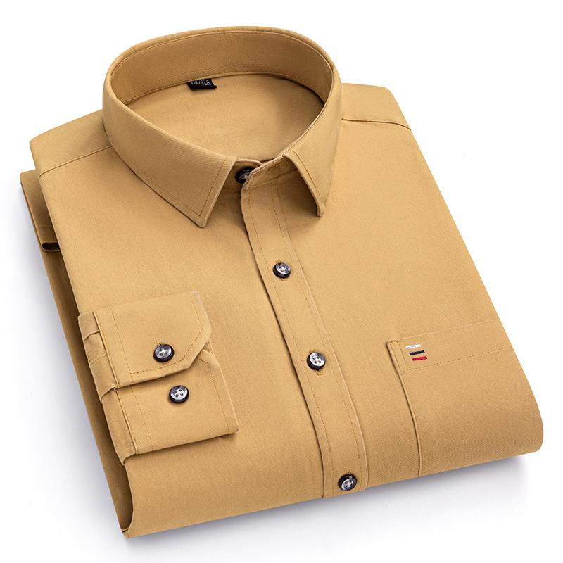 

Рубашки мужские повседневные из чистого хлопка с логотипом, с длинным рукавом, весна-осень, однотонные, деловые, мужские рубашки, не требующие глажки 38