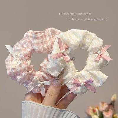 Sweet Pink & White Checkered Bow Scrunchie - 2025 Hair Tie Accessory