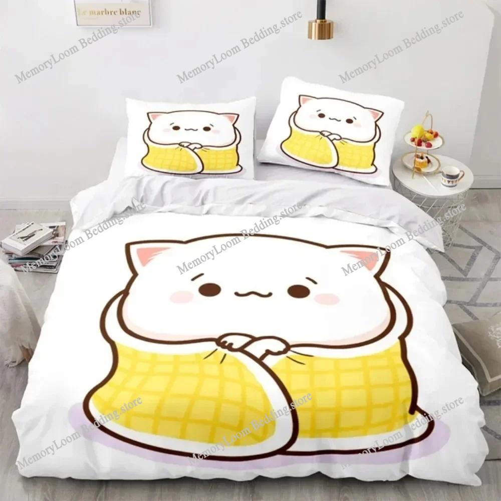 Lovely Peach Cat Cute Bedding Set Cartoon Anime Adult Kid Bedroom Soft Duvet Cover 3D Print Vibrant Kawaii Anime Cozy Set