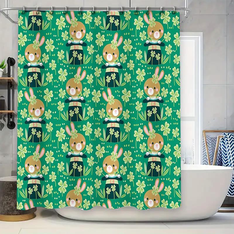 

Cute Bunny Rabbit Shower Curtain Easter Themed Bathroom Decor Farmhouse Style Washable Fabric Backdrop 90x180cm