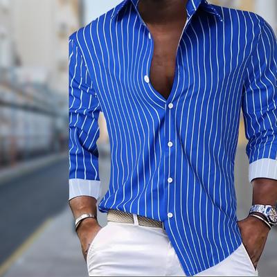 Men's Minimally Striped Design Printed Long Sleeve Shirts Casual Cardigan New Button Holiday Fashion Shirts