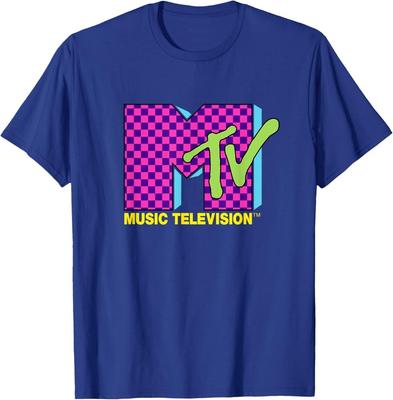 MTV Music Television Retro 80er Neon Pink Schachbrett Logo T-Shirt