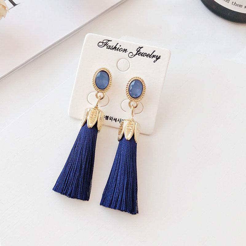 Bohemian Crystal Růže Květ Dlouhé Střapcové Visací Náušnice Pro Ženy Dívky Červená Bílá Černá Hedvábná Tkanina Střapec Visací Náušnice Šperky