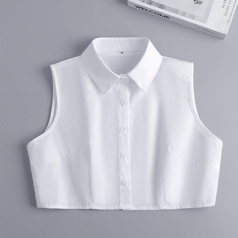 Women's Sleeveless White Shirt with Hooded Sweater Vest and Removable Fake Collar