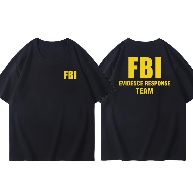 25 Plus Size Cotton Fbi Letter Printed T-shirt Military Style Cotton Jacket Short Sleeved Half Sleeved Casual Round Neck T-shirt
