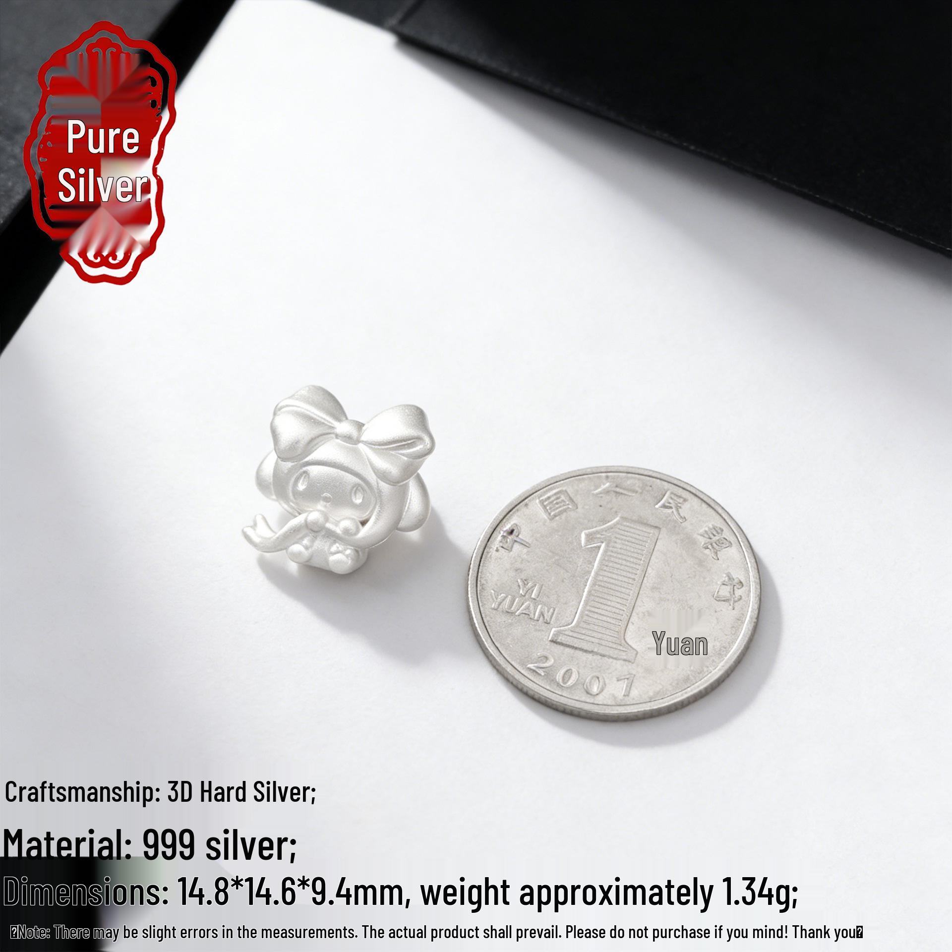 Sterling Silver 999 Sanrio My Melody 3D Charm Pendant for DIY Bracelet Bead. 3D Hard Silver 999; Single Price