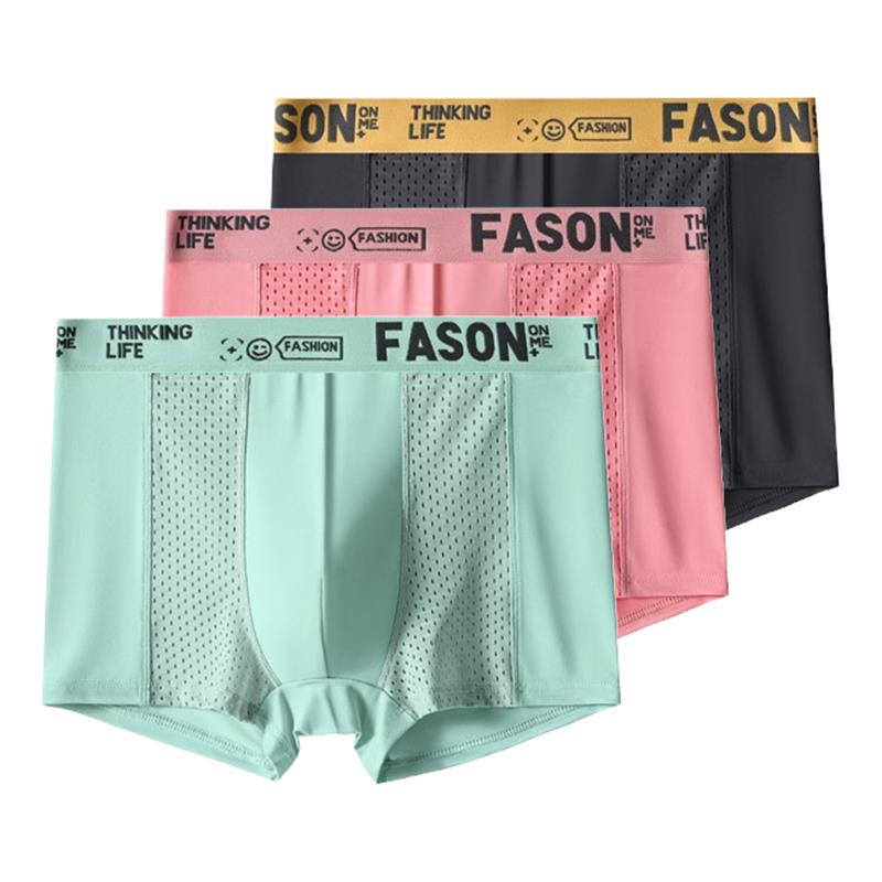 3 Pieces Men's Boxer Briefs Ice Silk Mesh Underwear Antibacterial Breathable Shorts Male Panties Underpants XL XXL 3XL 4XL