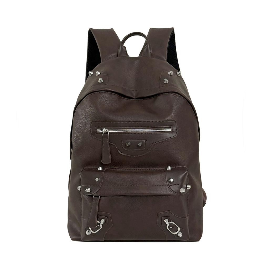 Schultasche Amerikanisches Retro-Design Rucksack Damen Vielseitig Nieten Weiches Leder College-Student Schultasche Pendler Reise Computer-Rucksack