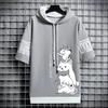 Herren Sommer Muster Rundhals Kapuzenpullover Kurzarm Lässig Atmungsaktiv Kurzarm